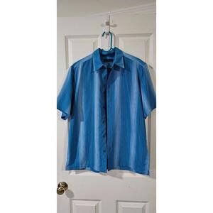 Via europa men's short sleeve button up shirt blue sz medium